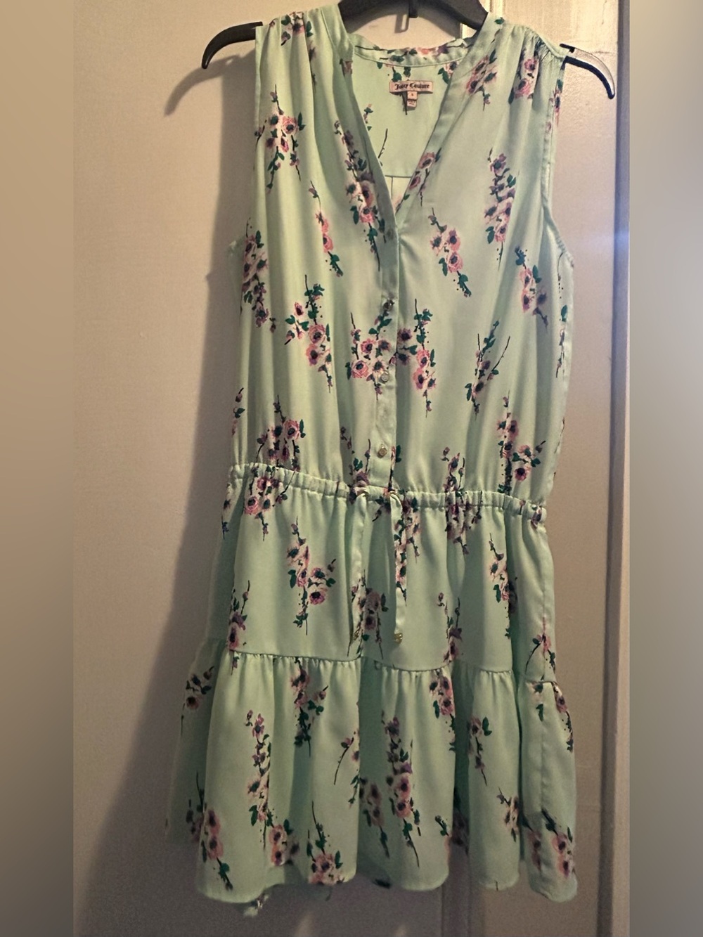 Juicy Couture Mint Green Floral V-Neck Dress